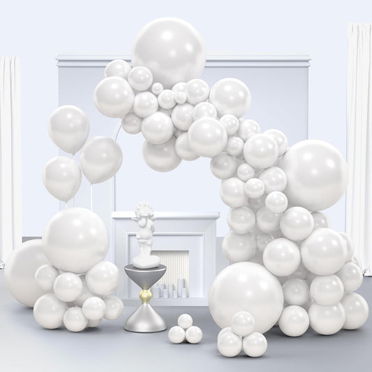 Pearl White Balloons, 150 pcs Different Sizes Pack of 18 Inch 12 Inch 10 Inch 5 Inch Shimmery White Latex Balloons for Balloon Garland Balloon Arch as Birthday Party Wedding Decorations