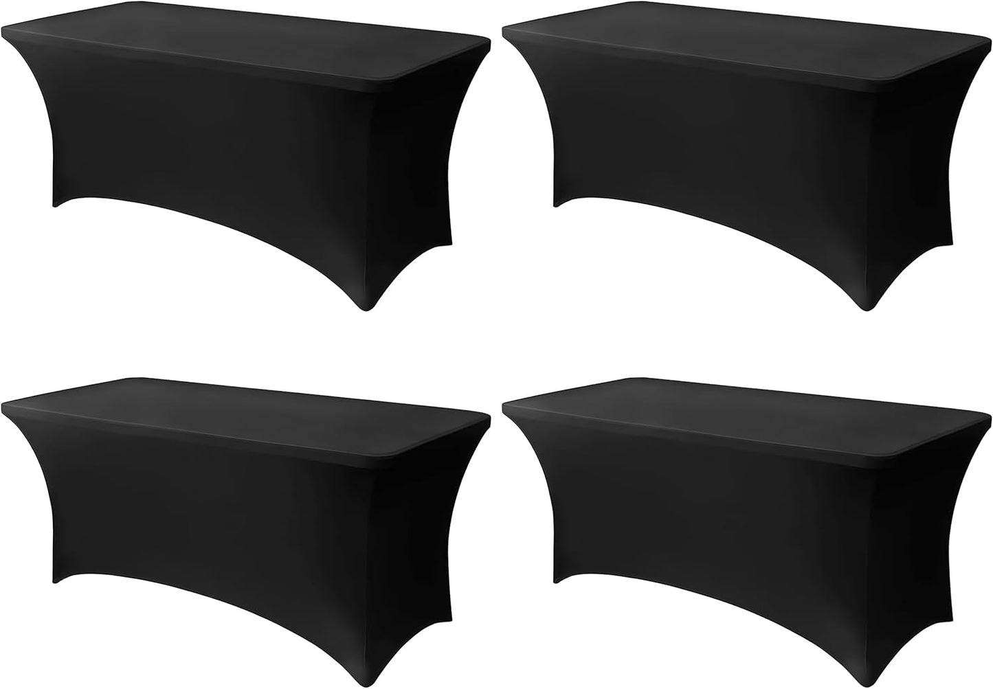 6FT Black Table Cloth - 4 Pack Fitted Stretch Rectangle Spandex Tablecloth, Washable Table Cover for Party, Picnic, Wedding, Banquet, Birthday and Festival(30" x 72")