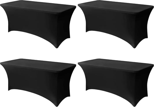 6FT Black Table Cloth - 4 Pack Fitted Stretch Rectangle Spandex Tablecloth, Washable Table Cover for Party, Picnic, Wedding, Banquet, Birthday and Festival(30" x 72")