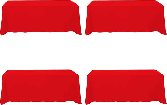 BRILLMAX 4 Pack Red Tablecloths for 8 Foot Rectangle Tables 90 x 156 Inch - 8ft Rectangular Bulk Linen Polyester Fabric Washable Cloth Cover for Wedding Reception Banquet Birthday Party