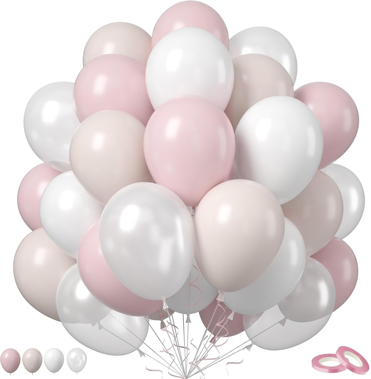 Blush Pink Balloons, 50 PCS 12 Inch Double Stuffed Nude Cream Dusty Pink White Sand Latex Balloons for Bridal Baby Girls Shower Boho Bachelorette Birthday Wedding Party Decorations