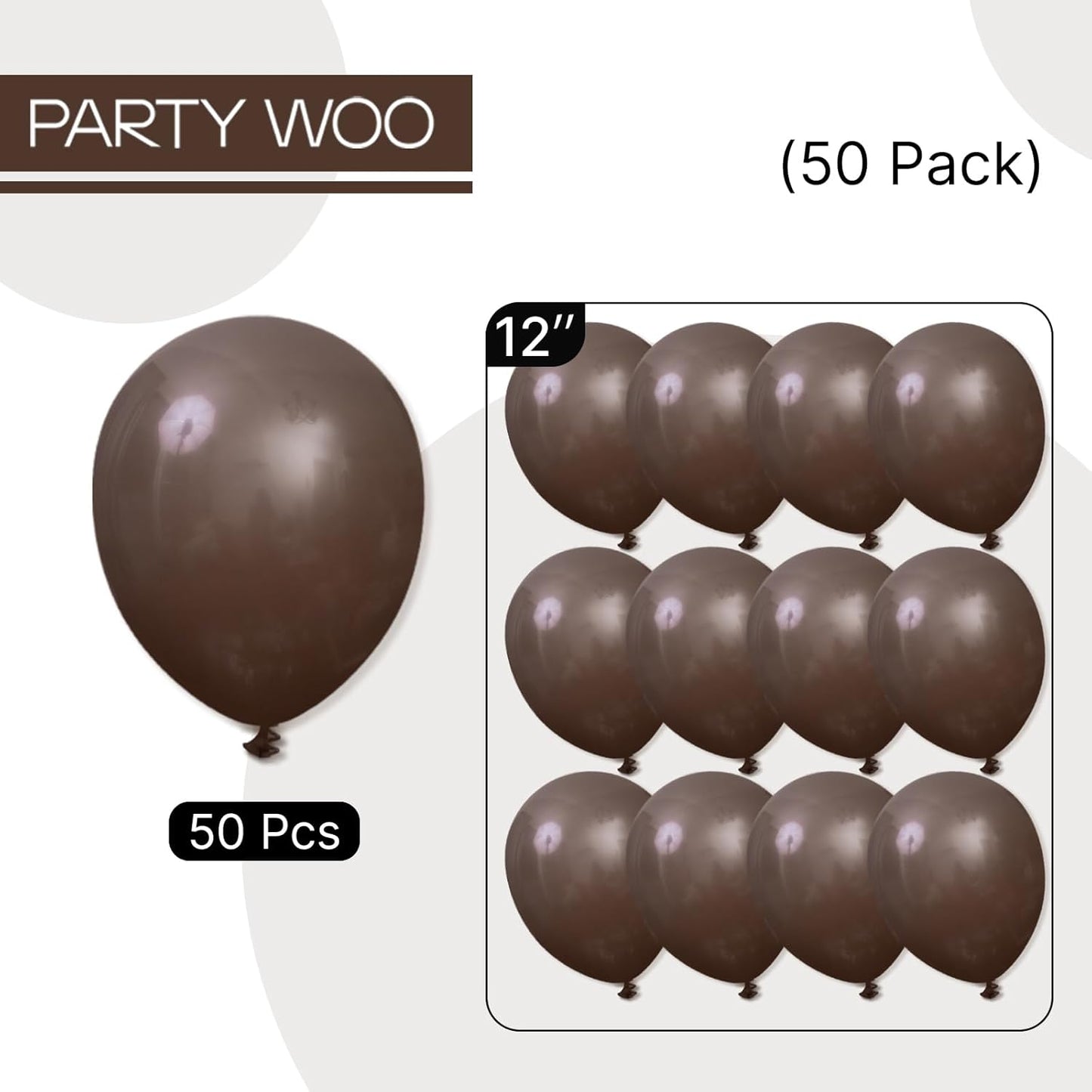 PartyWoo Dark Brown Balloons 50 pcs 12 Inch Brown Boho Neutral Coffee Latex Helium Balloons for Wedding Baby Shower Gender Reveal Graduation Safari Woodland Birthday Party Decorations Brown-F20