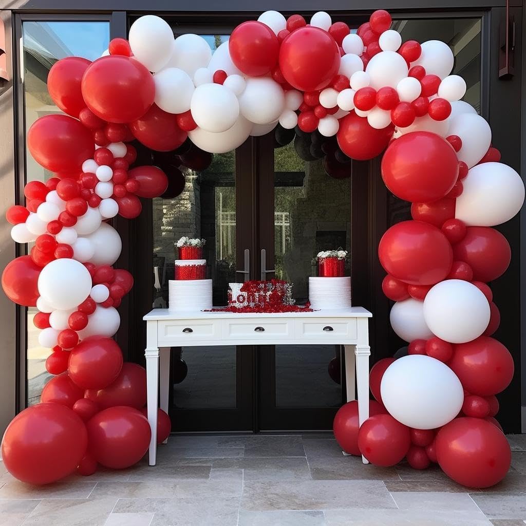 140Pcs Red and White Balloon Arch Kit for Birthday, Wedding, Engagements, Baby Shower, Christmas, Anniversary Party Decoration