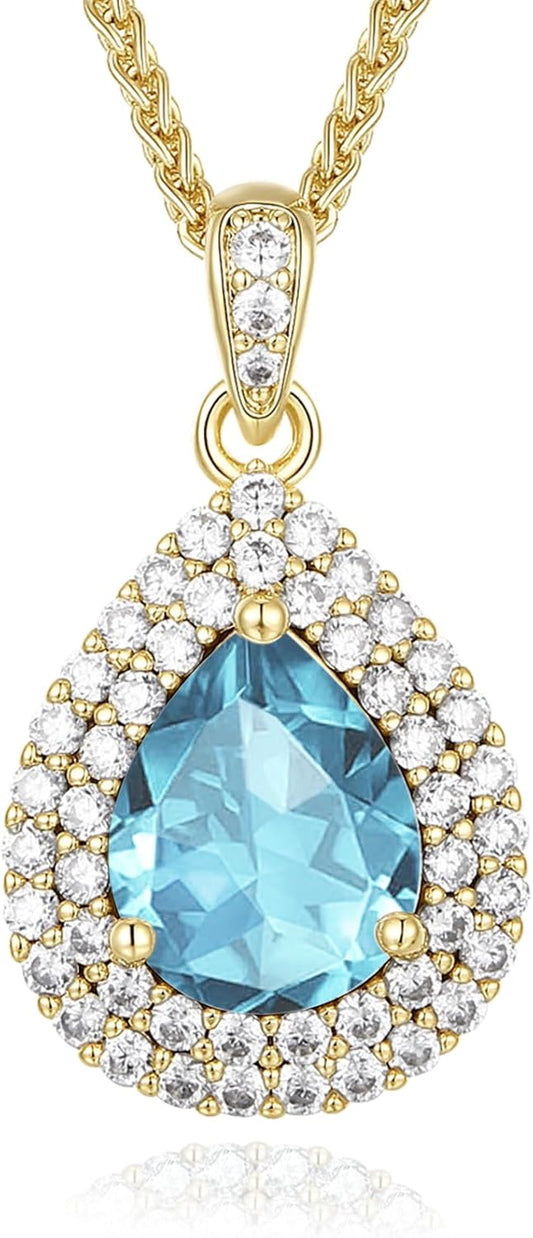 Gold Necklace for Women-Teardrop Birthstone Pendant-18K Gold Plated Chain with Light-Up Gift Box, Jewelry for Women,Anniversary Birthday Gifts for Her Wife Girlfriend Mom,Womens Jewelry