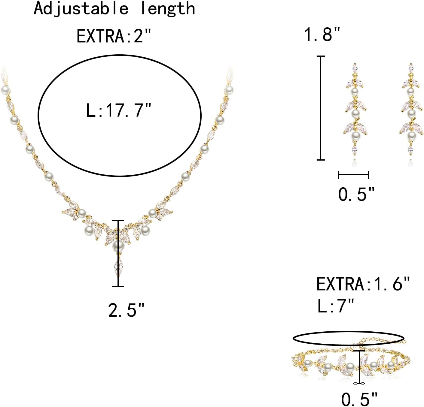 EleQueen Women's Simulated Pearl Wedding Jewelry Set, Cubic Zirconia Marquise Floral Bridal Necklace Earrings Bracelet Sets