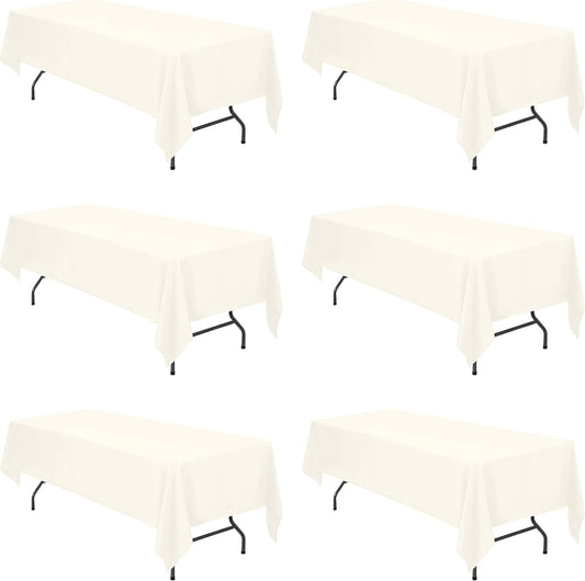 BRILLMAX 6 Pack Ivory Tablecloths for 6 Foot Rectangle Tables 60 x 126 Inch - 8ft Rectangular Bulk Linen Polyester Fabric Washable Cloth Cover for Wedding Reception Banquet Birthday Party