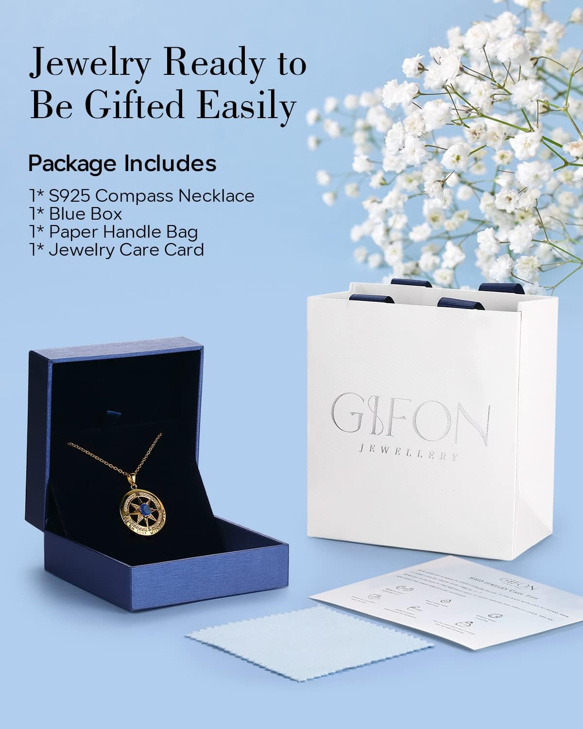 S925 Necklace Gift for Wife |Compass Jewelry |Women Anniversary |Sterling Silver |Girlfriend Birthday Gifts for Her Valentines |I'd be Lost without You |Jewel 18K Gold