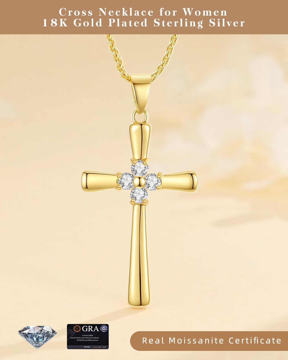 Gold Moissanite Cross Necklace for Women Wife in Light-Up Gift Box,Love Card - Women Anniversary Birthday Gifts Ideas for Wife Her Girlfriend, Christian Cross Chain Jewelry 1CT (18K Real Gold Filled)
