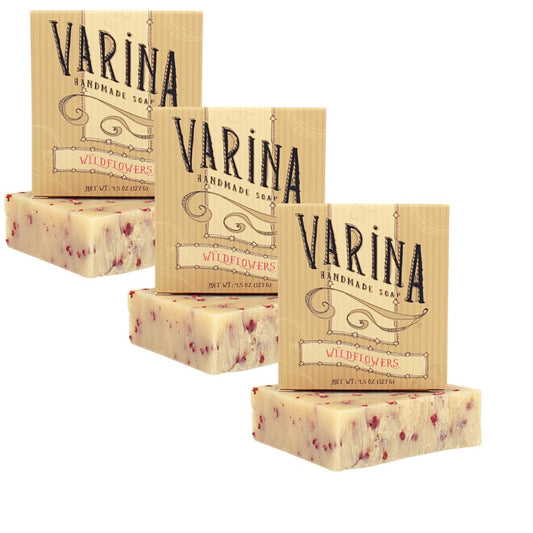 Natural Wildflowers Bar Soap - Gentle Cleansing for Sensitive Skin, Floral - 3 Pack