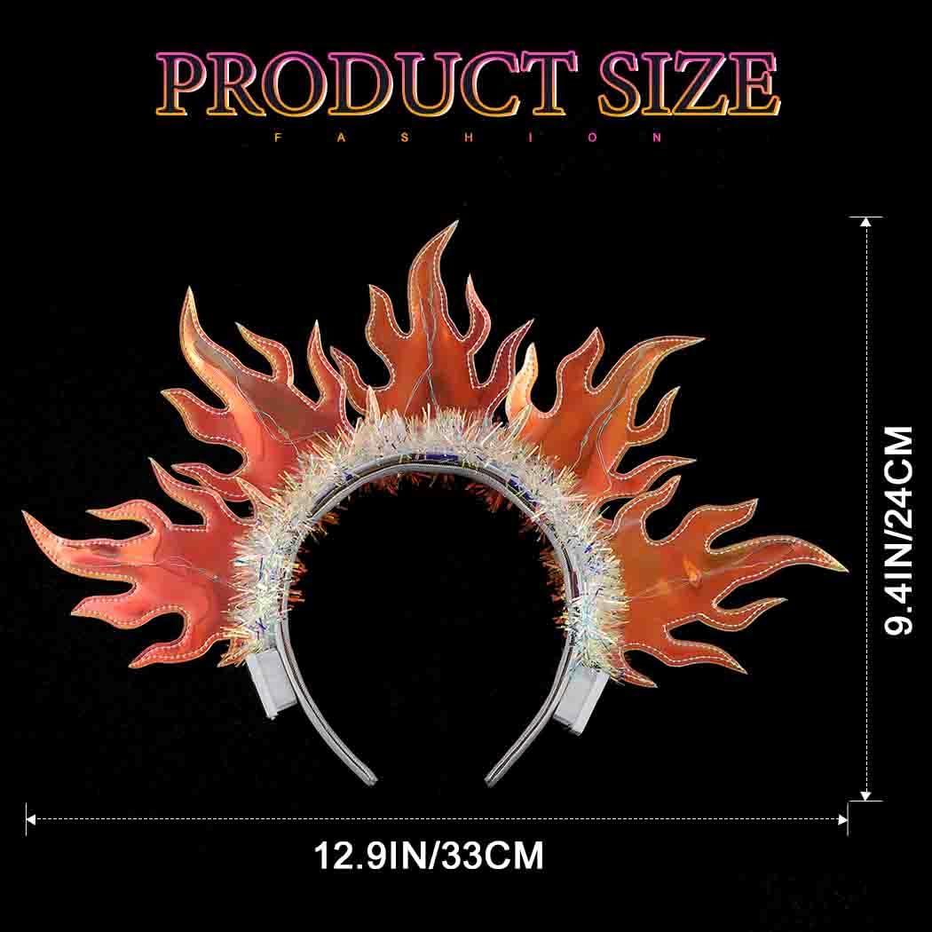 DRESBE Light Up Sun Crown Headband LED Flame Headbands Glow Party Fire Hair Accessories for Women (Yellow Light)