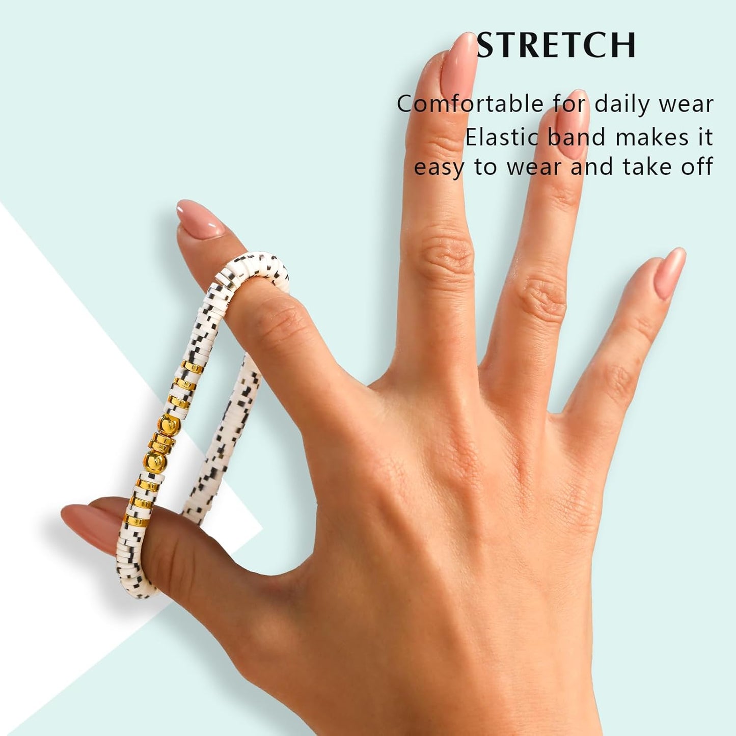 Friendship Bracelets Trendy Heishi Clay Bead Bracelets Stack Gold Beaded Stretch Bracelets for Women Boho Stackable Bracelets Bulk Cute Preppy Jewelry