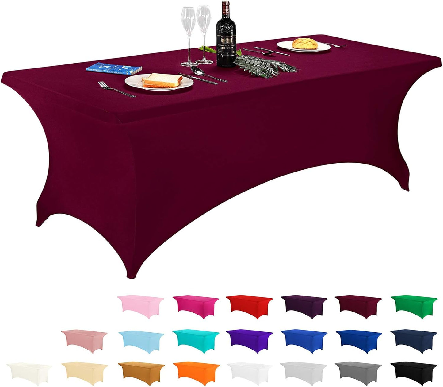 LZY Spandex Fitted Stretch Table Cover for 6 ft or 4ft or 8ft Folding Table, Rectangular Cocktail Tablecloth, Perfect for Party or Banquet