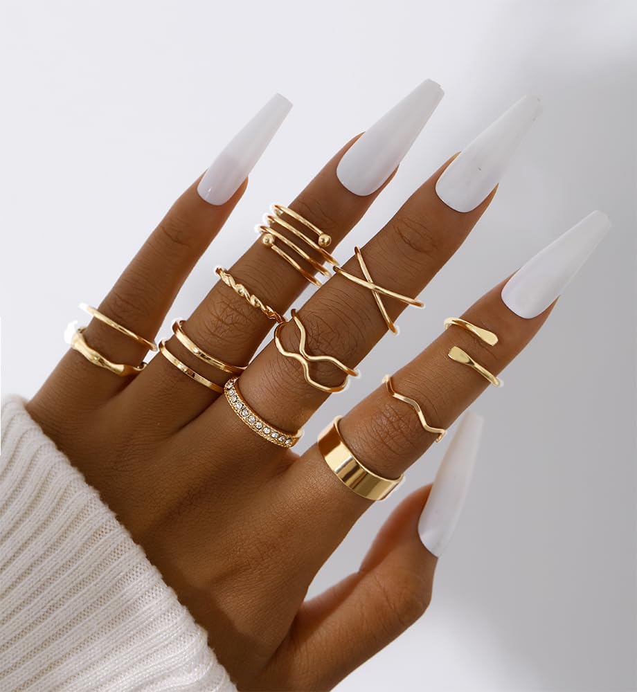 iF YOU 25 Pcs Gold Knuckle Ring Set for Women, Chunky Stackable Finger Midi Rings, Silver Simple Stacking Cute Rings Pack Trendy Stuff Jewelry Gift