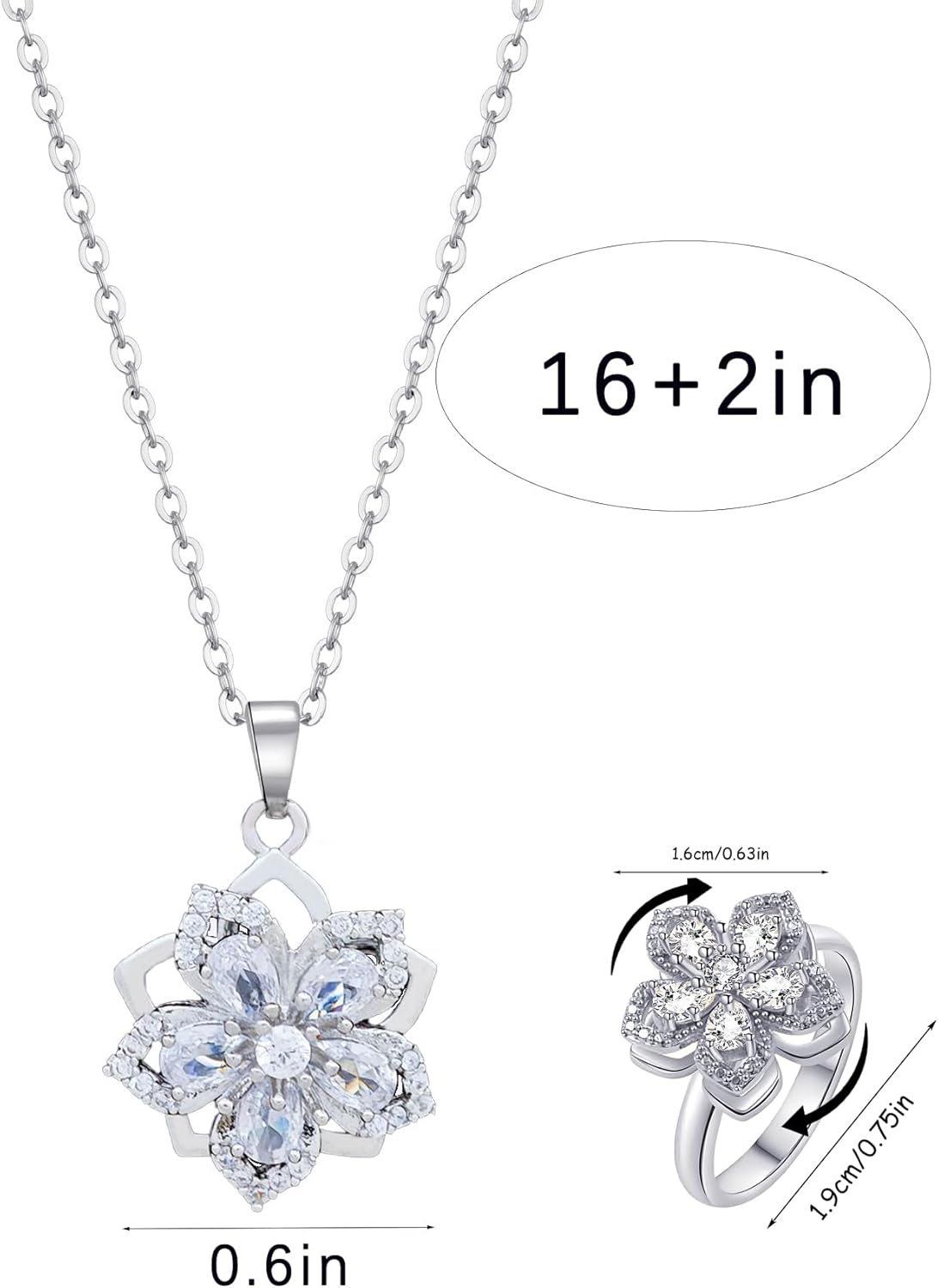 Necklace for Women Gold Flower Fidget Necklace Rotatable Crystal Silver Blossom Pendant Necklaces Adjustable Spinning Fidget Necklaces Redbud Flower Choker Funny Gift Jewelry