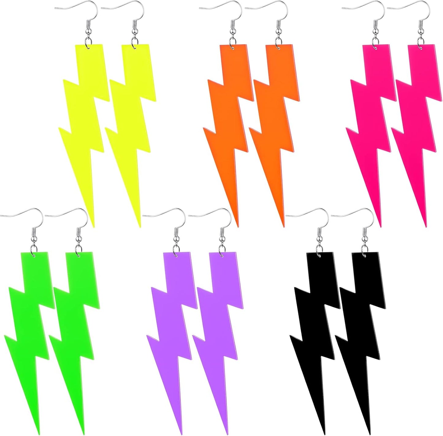 Yinkin 6 Pairs 80s 90s Neon Earrings Lightning Earrings for Women Halloween Costume Party Dancing Glow Party Accessory