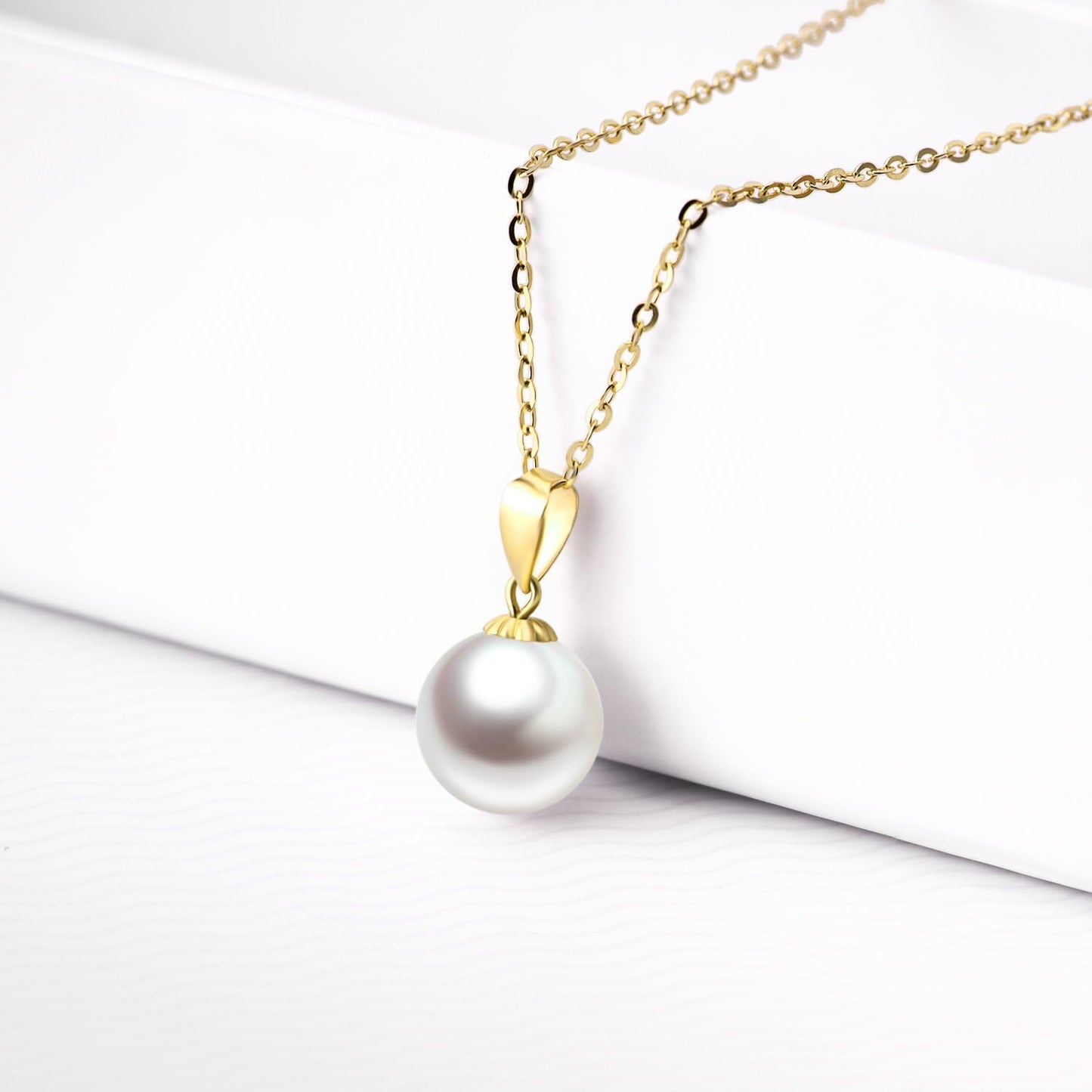 SISGEM 10K Gold Pearl Dangle Earrings and 14k Gold Pearl Pendant Necklace Set, Jewelry for Women