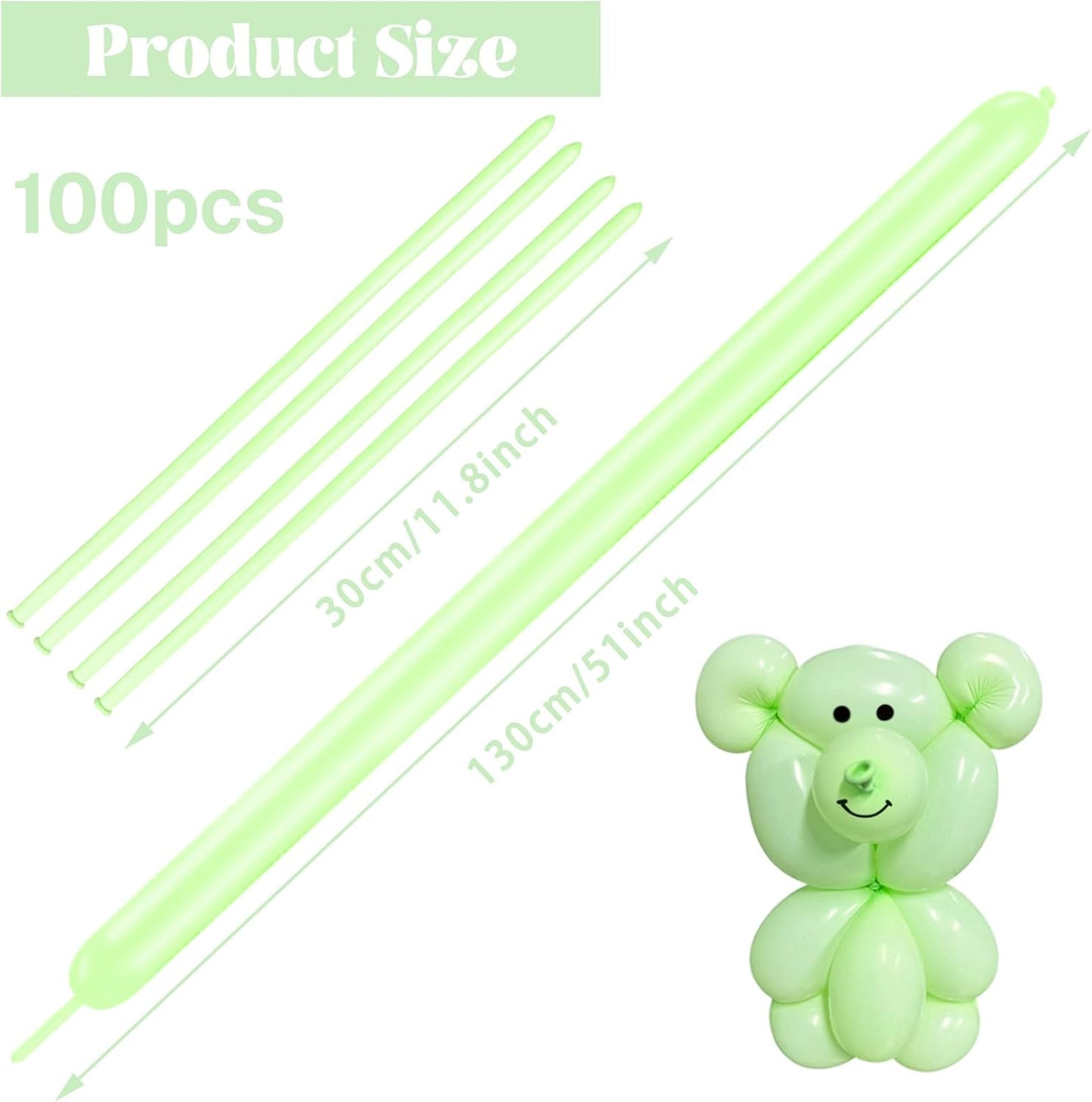 260 Long Balloons 100 Pack Pastel Green Twisting Animal Balloons Thickening Latex Modeling Long Magic Balloons for Animal Model Weddings Birthdays Festival Party Decorations