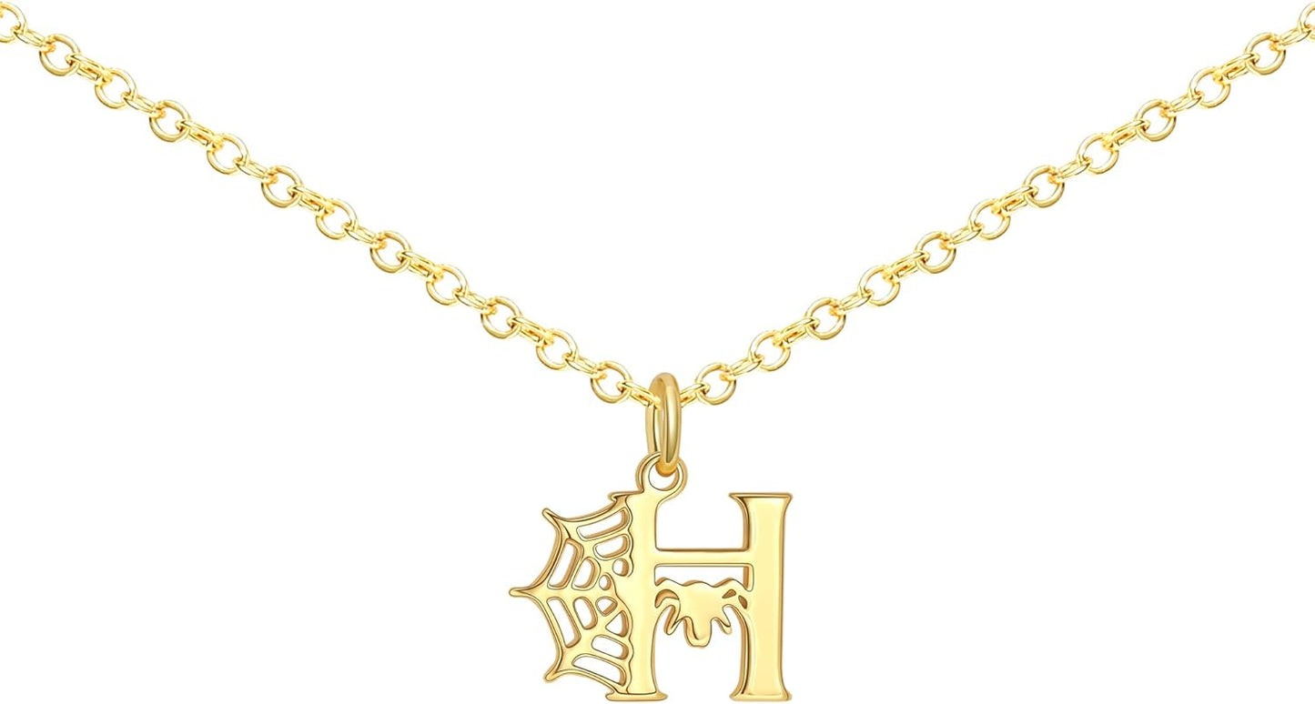Halloween Necklace Halloween Gifts for Women Initial Necklace with Spider Web for Teen Girl Adjustable Dainty Gold Letter Necklaces for Her Girlfriend Daughter Halloweens Birthday Gift Basket Jewelry Decorations