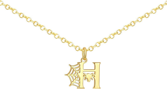 Halloween Necklace Halloween Gifts for Women Initial Necklace with Spider Web for Teen Girl Adjustable Dainty Gold Letter Necklaces for Her Girlfriend Daughter Halloweens Birthday Gift Basket Jewelry Decorations