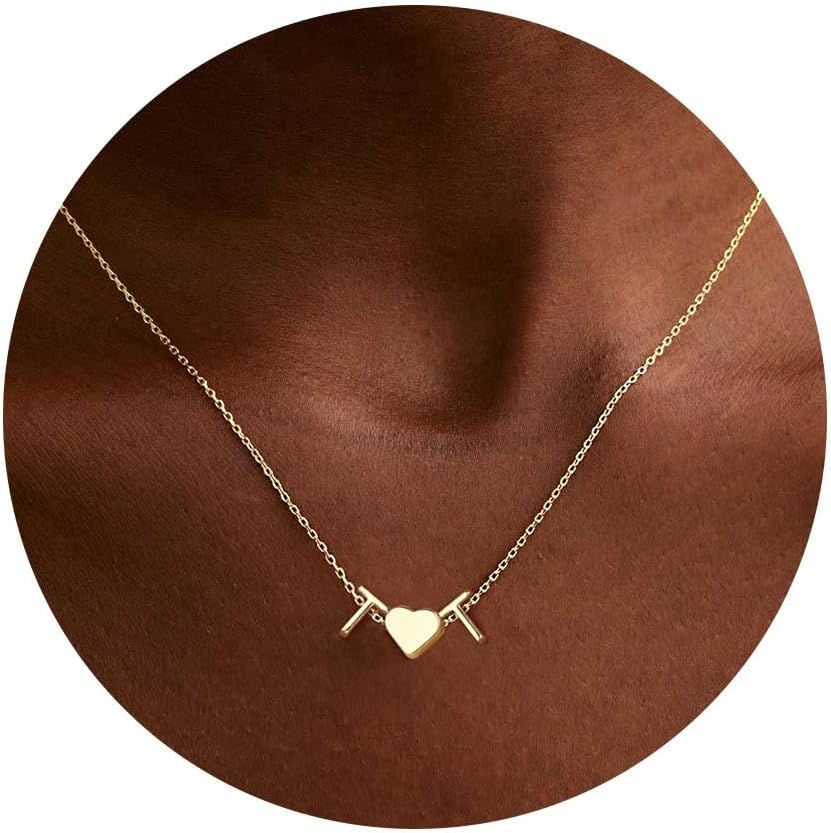 Turandoss Heart Initial Necklace for Women Teen Girls, 14K-Gold-Plated Dainty Letter A-Z Initial Necklace with Heart, Personalized Jewelry Birthday Gifts for Women