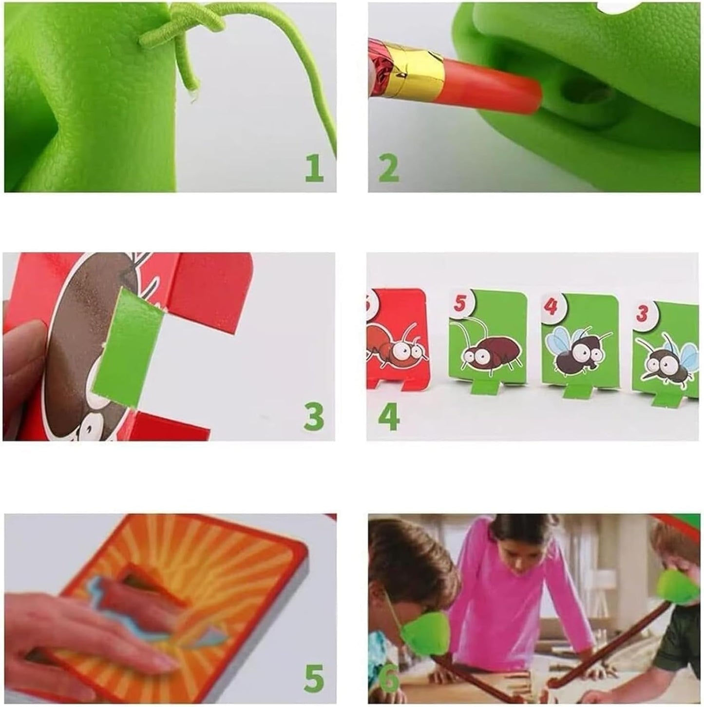 Chameleon Tongue Shooting Game, Lizard Party Blower Masks with Blowing Air Chameleon Tongue Game for Kids, Insect Cardboard Included (9 People)