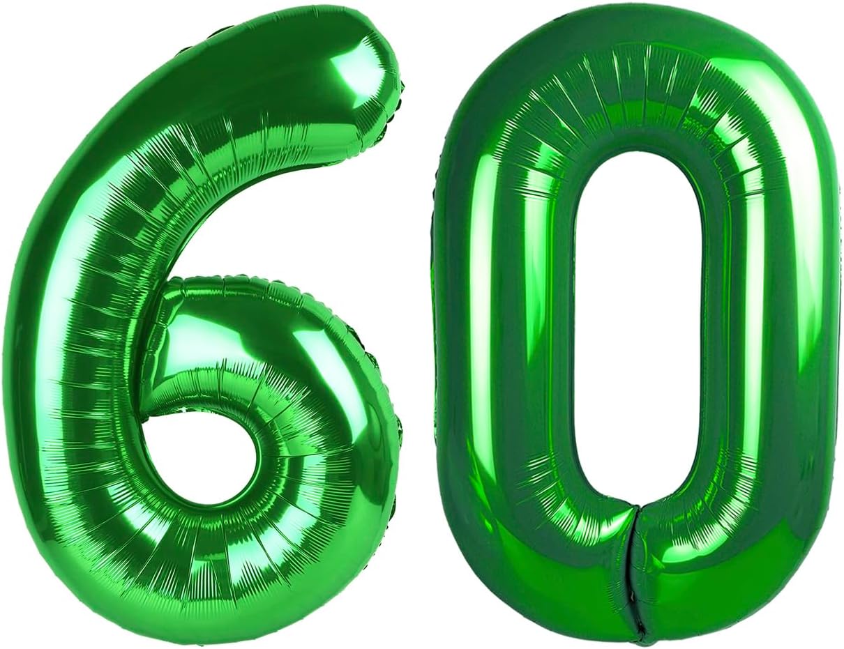 Green Number 60 Balloon 40 inch, 60th Green Birthday Decorations, 60 Year Old Women Men Party Supplies, St. Patrick's Day Games Theme Birthday Deco