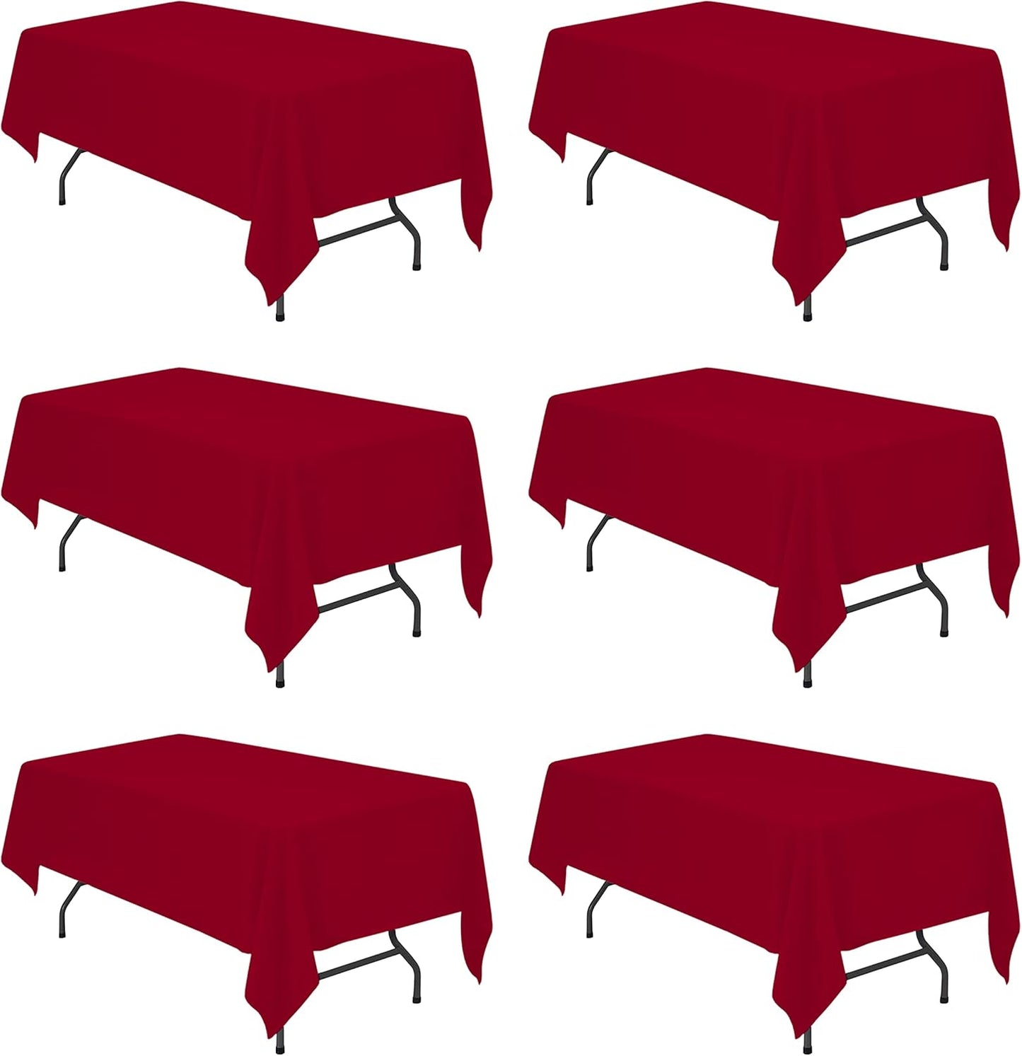 BRILLMAX 6 Pack Burgundy Tablecloths for 6 Foot Rectangle Tables 60 x 102 Inch - 6ft Rectangular Bulk Linen Polyester Fabric Washable Cloth Cover for Wedding Reception Banquet Birthday Party
