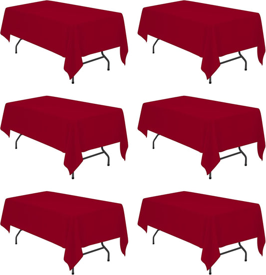 BRILLMAX 6 Pack Burgundy Tablecloths for 6 Foot Rectangle Tables 60 x 102 Inch - 6ft Rectangular Bulk Linen Polyester Fabric Washable Cloth Cover for Wedding Reception Banquet Birthday Party