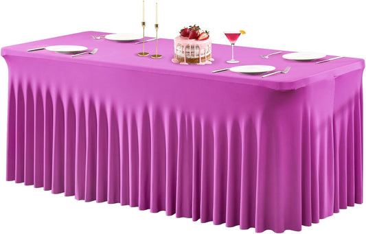 PARTISKY Fuchsia Spandex Tablecloth for 4ft Rectangle Tables, Stretchable Table Cover Skirt for Folding Tables Weddings Parties Banquets Events Trade Shows and Dessert Table