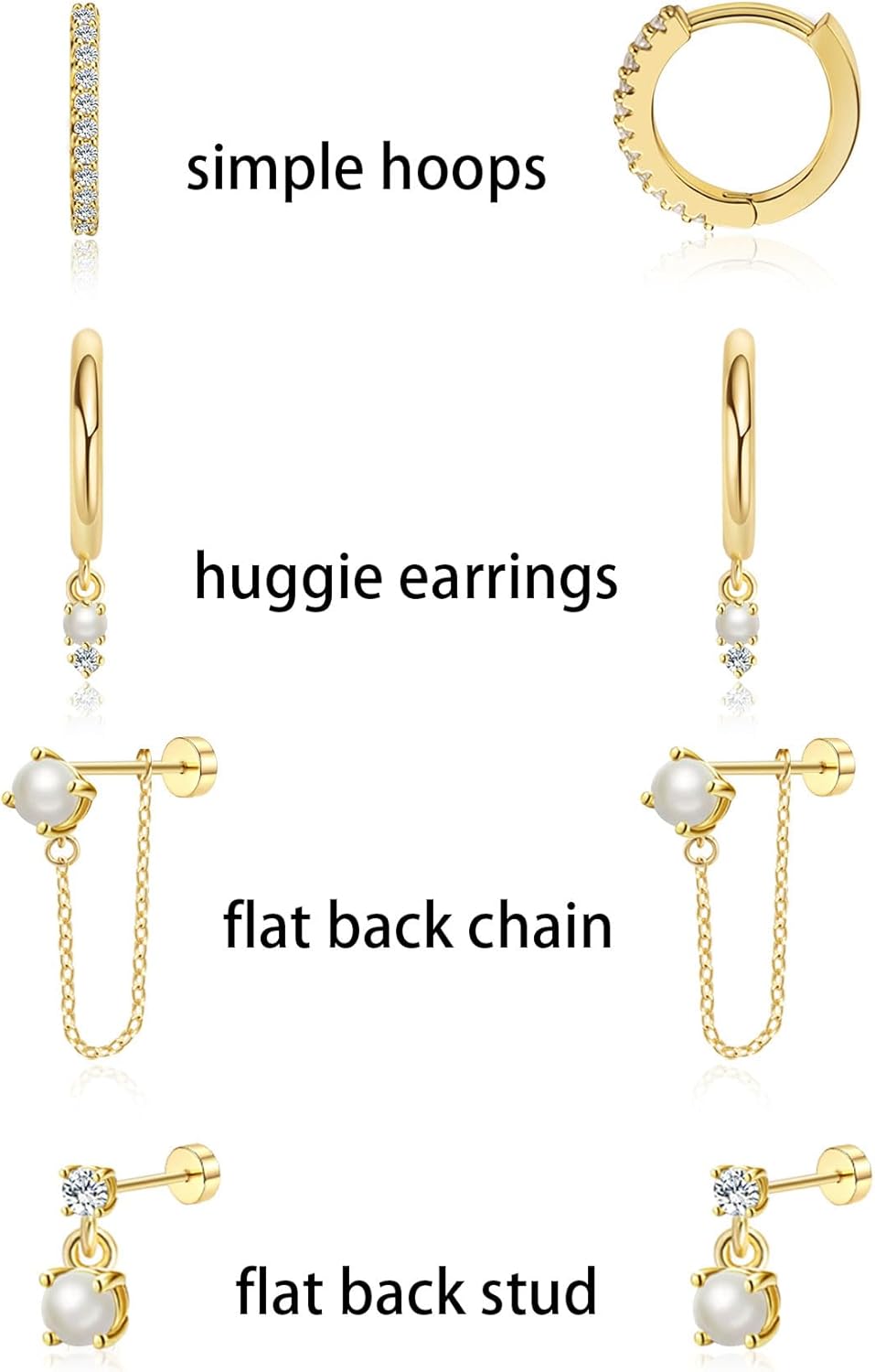 Gold Earrings for Women, 14k Gold Plated Dangle Huggie Earrings for Women Trendy Dainty Gold Hoop Earring Stacks Hypoallergenic Pearl Chain Drop Cartilage Earring Fashion Womens Jewelry