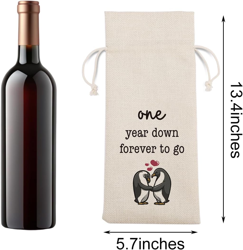 Gifts for First Anniversary for Couple Parents Husband Wife Vow Renewal Gifts One Year Down Forever to Go 1 year Wedding Anniversary Wine Gift Bag