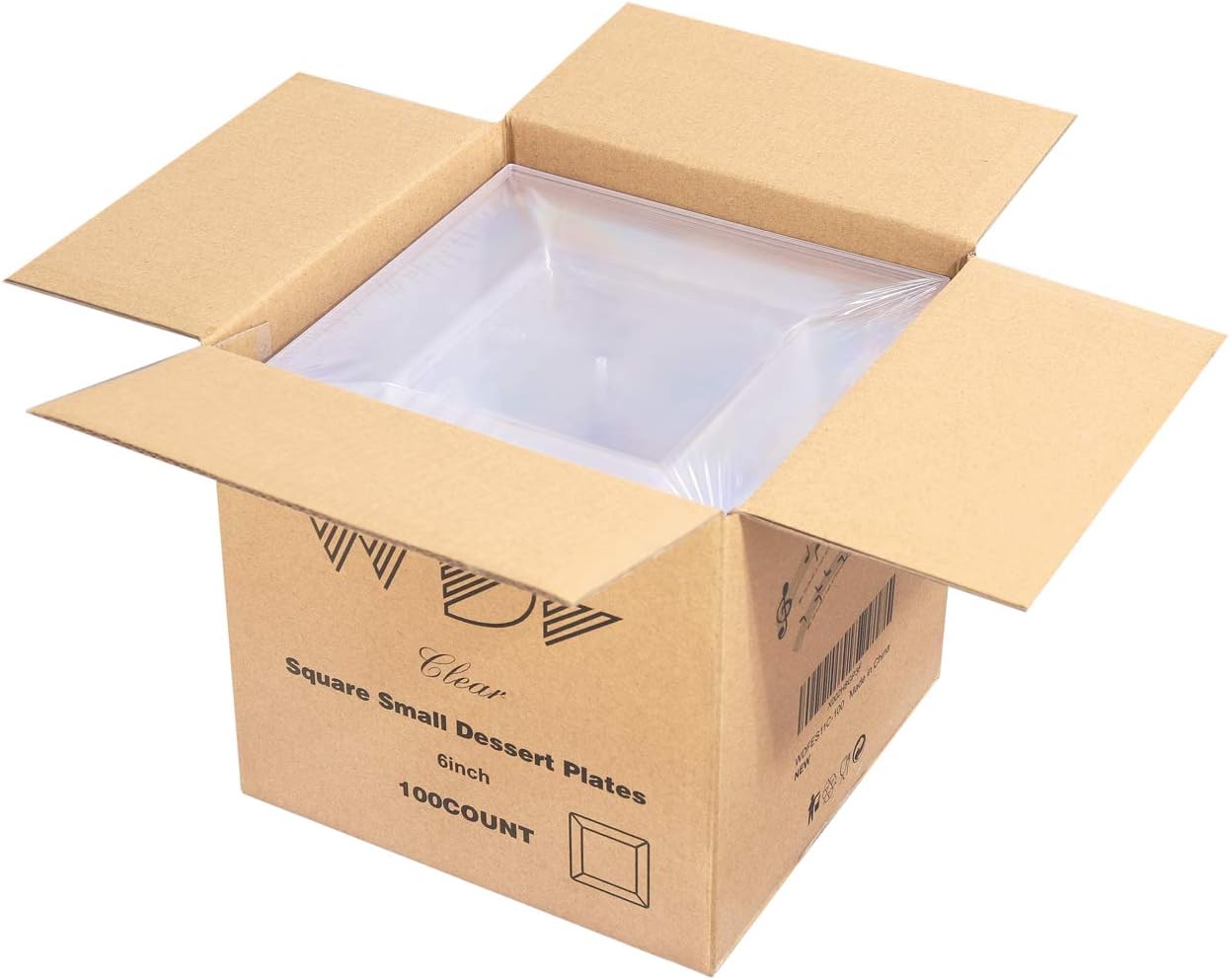 WDF 100PCS Clear Plastic Plates-6inch Square Disposable Plates- Small Appetizer Plates-Premium Clear Dessert/Salad Plates Perfect for Wedding & Parties