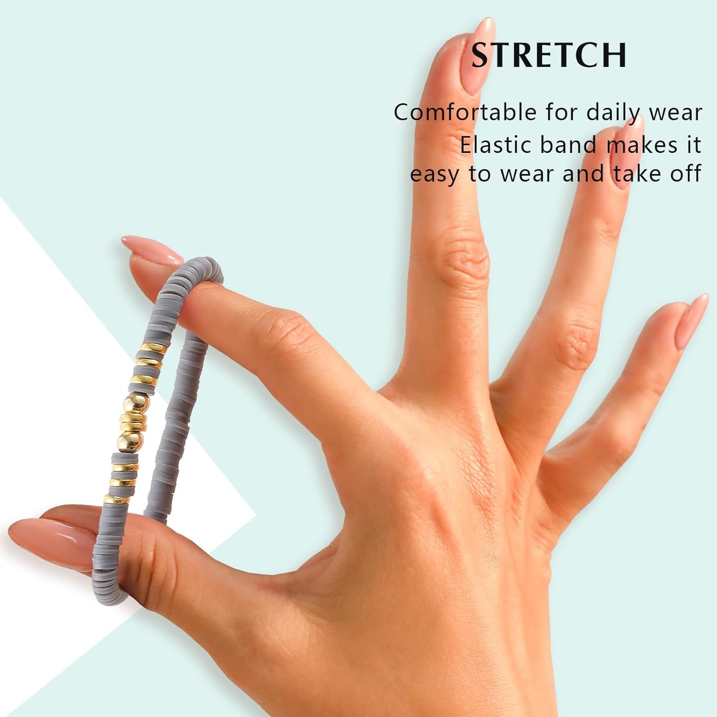 Friendship Bracelets Trendy Heishi Clay Bead Bracelets Stack Gold Beaded Stretch Bracelets for Women Boho Stackable Bracelets Bulk Cute Preppy Jewelry