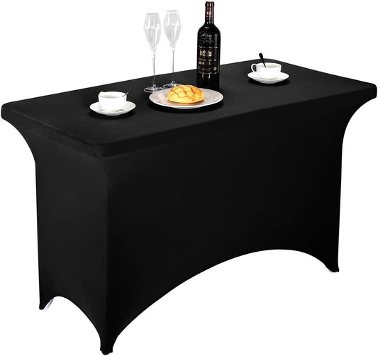 LZY Spandex Fitted Stretch Table Cover for 4ft or 6ft or 8ft Folding Table, Rectangular Cocktail Tablecloth, Perfect for Party or Banquet (4FT Black)
