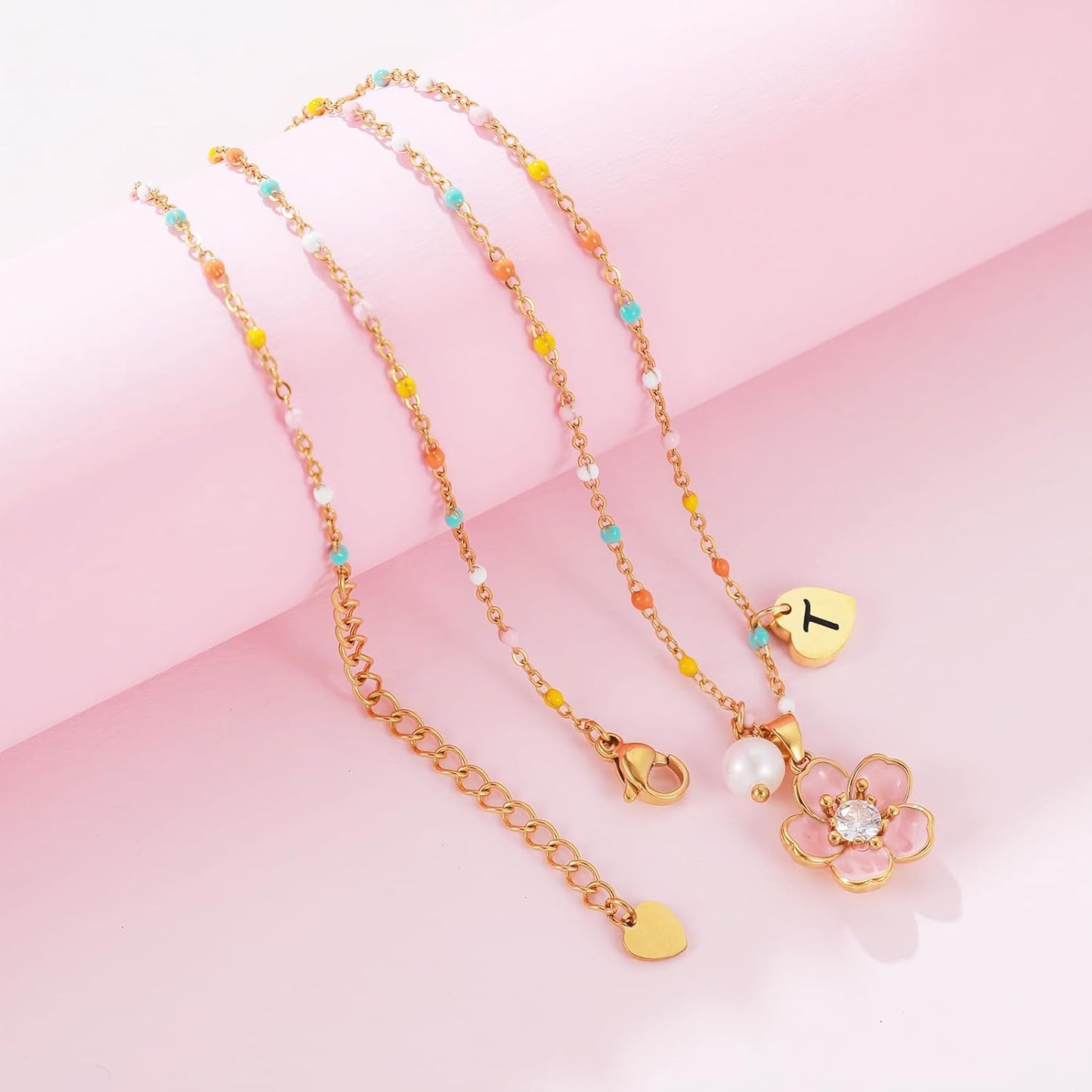 DS Flower Girl Necklace Gifts |Heart Initial Letter Flower Necklaces with Pearl Charm for Women | Personalized Wedding Proposal Bridal Shower Party Jewelry Gift | 18K Gold Plated Stainless Steel