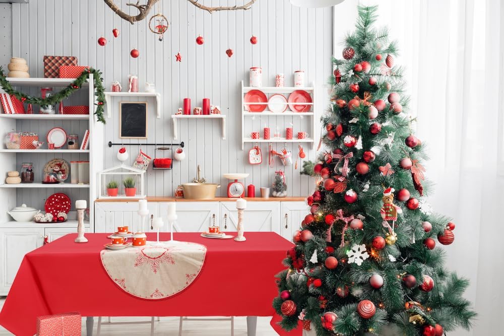 homing Rectangle Vinyl Tablecloth, Waterproof Spillproof Plastic Flannel Backed Table Cloth, Wipe Clean Table Cover for Dining, Buffet Parties and Camping (Red, 60" x 120")