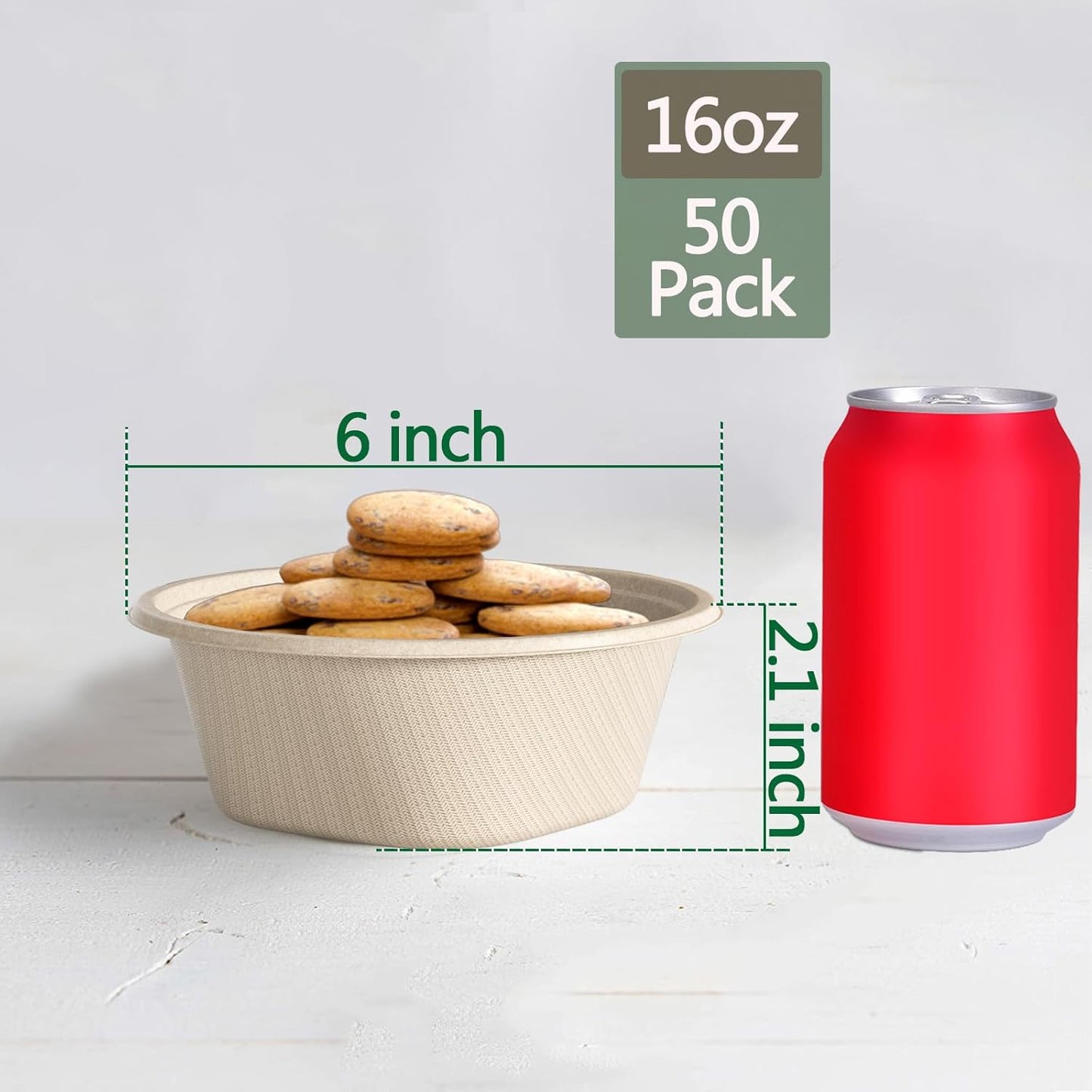 Homestockplus 16 Oz Disposable Bowls Heavy Duty Small Paper Bowls made of 100% Compostable Heavy-duty Quality Natural Bagasse Biodegradable Bowls for Ice Cream, Dessert And Chili ect.[50 Pack]