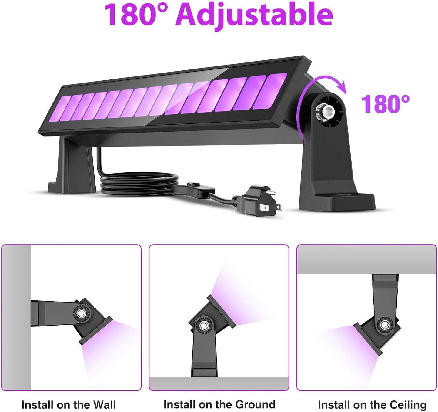 45W LED Black Light Bar,Black Lights for Glow Party,Waterproof Blacklight with Plug & Switch, Halloween Light for Glow in The Dark Party Supplies,Bedroom,Body Paint,Stage Lighting,4 Pack