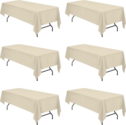 BRILLMAX 6 Pack Beige Tablecloths for 8 Foot Rectangle Tables 60 x 126 Inch - 8ft Rectangular Bulk Linen Polyester Fabric Washable Cloth Cover for Wedding Reception Banquet Birthday Party