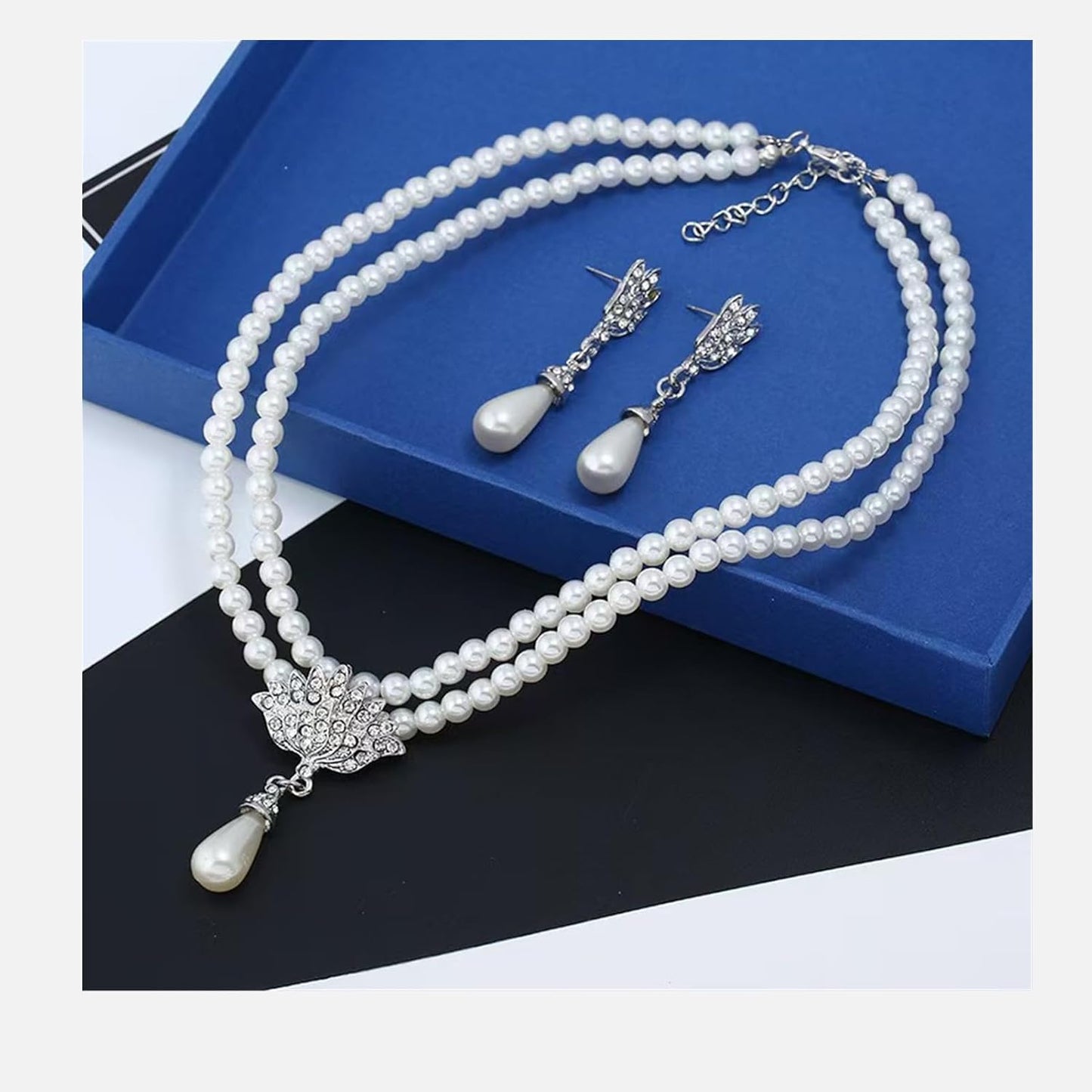la luen Pearl Bride Wedding Jewelry Set Faux Pearls Crystal Rhinestone Necklace Earrings Bracelet Sets for Women Bridesmaid(3 PCS)
