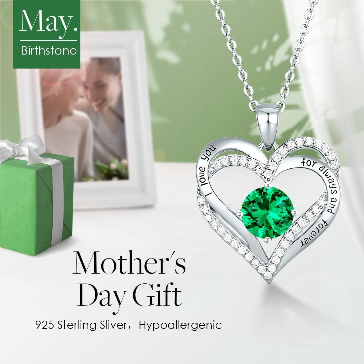 CDE Forever Love Heart Necklaces for Women, Wedding Anniversary, Birthday Mothers Day Christmas Day Gifts for Mom, Mother, Wife, friend, S925 Silver Jewelry with Birthstone Pendant