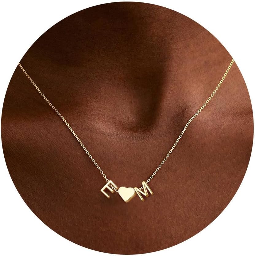 Turandoss Heart Initial Necklace for Women Teen Girls, 14K-Gold-Plated Dainty Letter A-Z Initial Necklace with Heart, Personalized Jewelry Birthday Gifts for Women