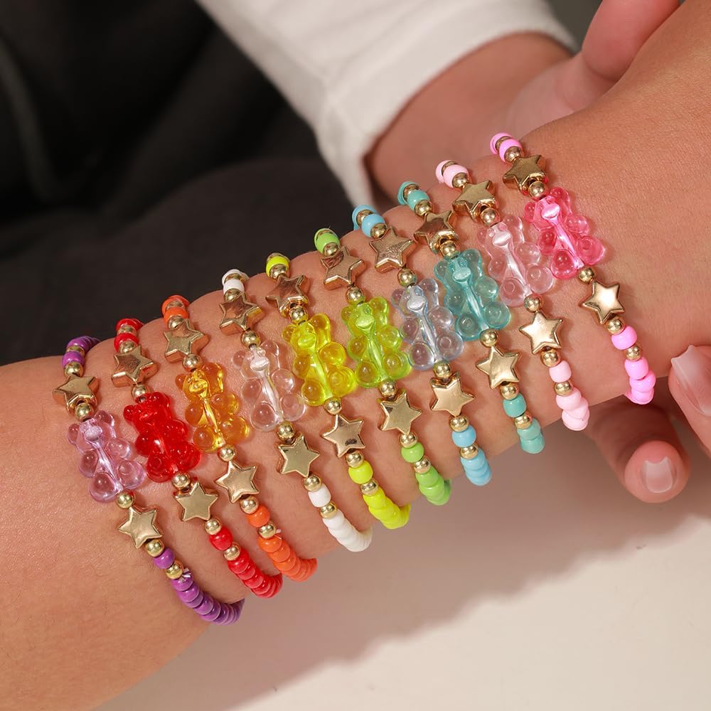 Friendship Bracelets Boho Stackable Bracelets for Women Surfer Heishi Clay Bead Bracelets Stretch Preppy Bracelets Colorful Boho Bracelets for Women