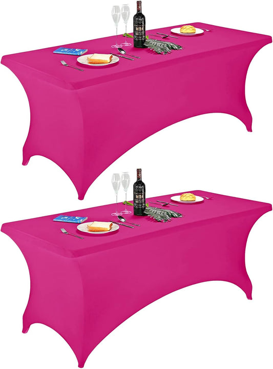 FORLIFE 2Pack Spandex Table Covers，Fitted Tablecloth for Rectangular Tables, Stretch Patio Table Covers, Universal Spandex Table Cover for Wedding, Banquet, Party (6ft, Fuchsia)
