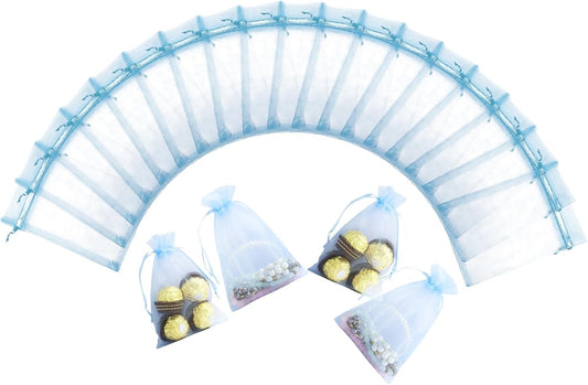 Wudygirl 4x6 Organza Bags with Drawstring 100pcs Party Favor Pack for Baby Showers Weddings Candy Jewelry Gifts (Light Blue)