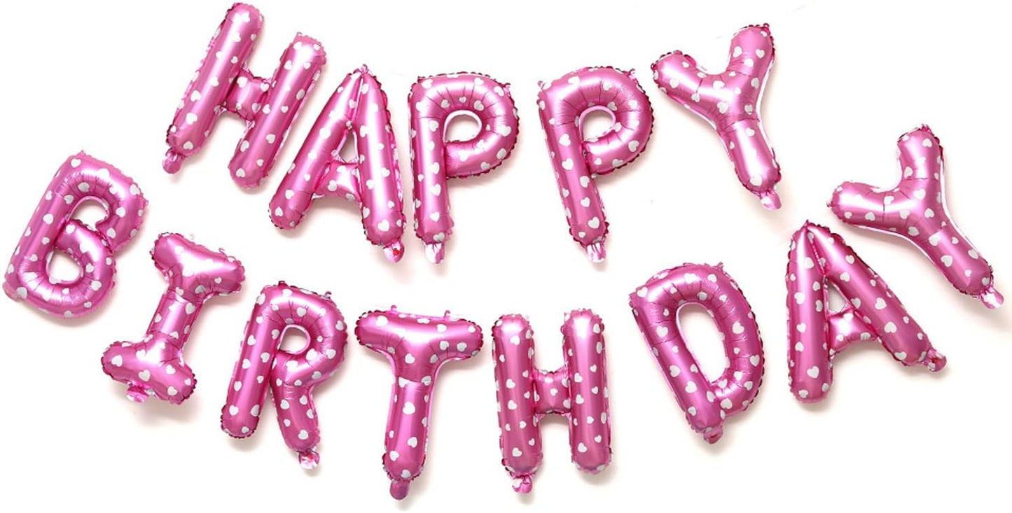 KALOR Pink Happy Birthday Balloons Banner, 16 Inch Mylar Foil Letters Balloon Sign for Women, Men, Boys & Girls Kids Birthday Decorations Photo Backdrop