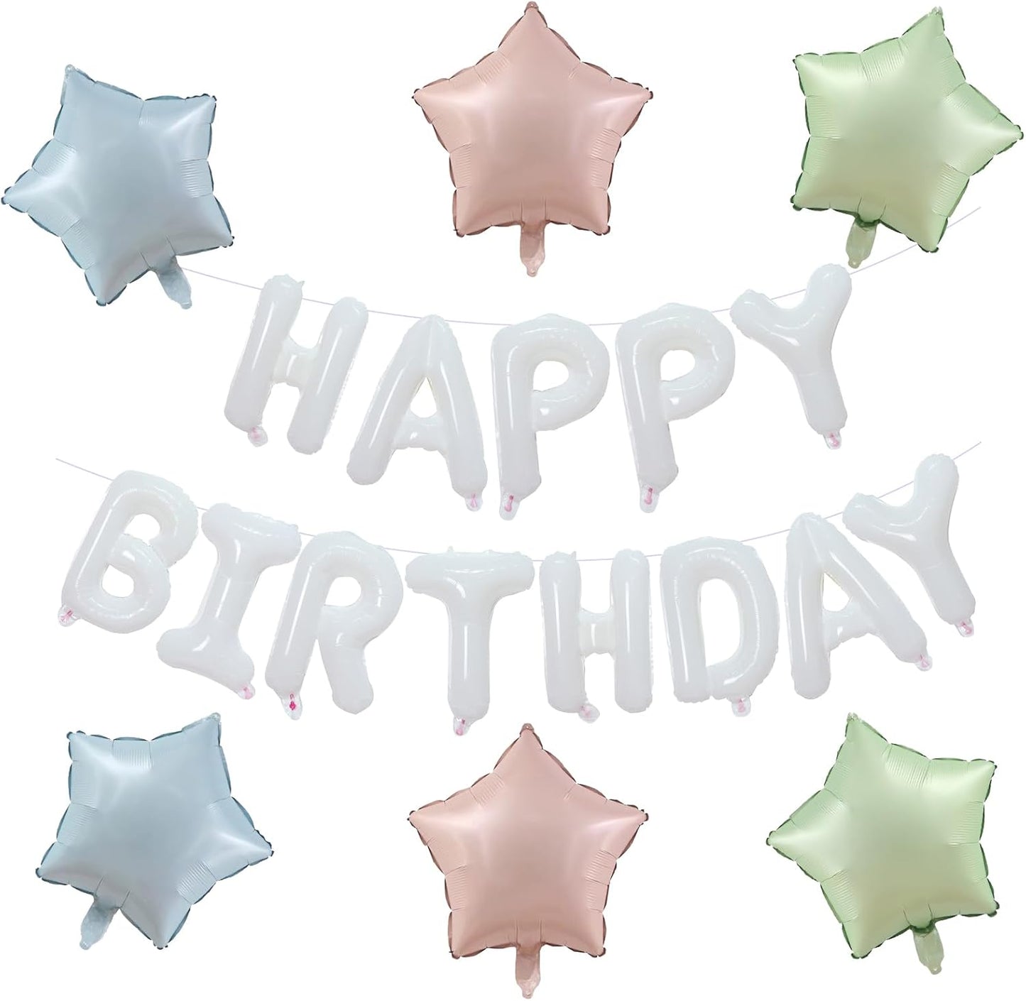 KALOR White Happy Birthday Balloons Kit with16 Inch Mylar Foil Letters Balloon and Star Balloons for Women, Men, Boys & Girls Kids Birthday Decorations Photo Backdrop