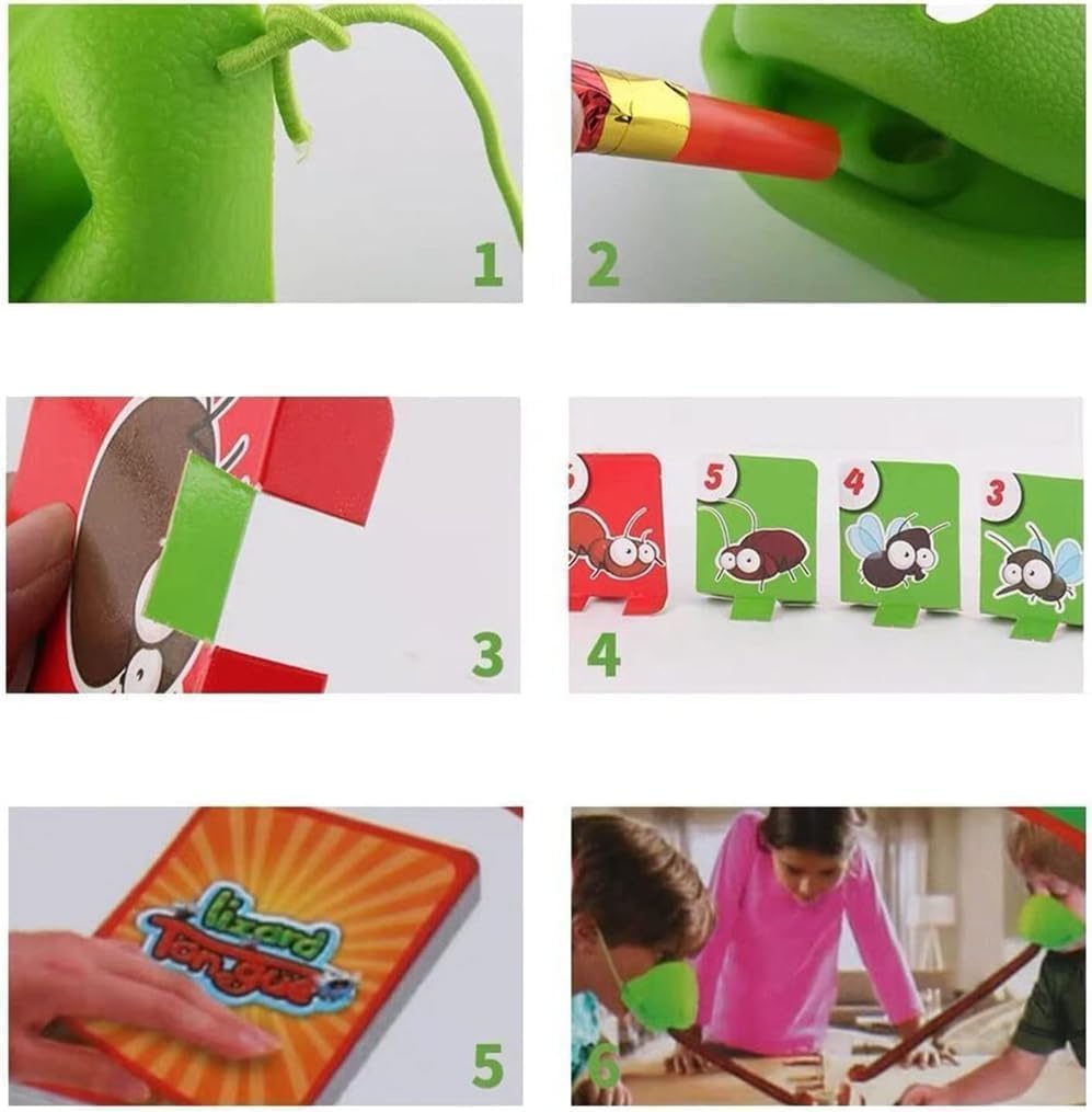 Chameleon Tongue Game for Kids, Frog Tongue Game with Blowing air, Lizard Party Blower Masks Insect Cardboard Included (8pc)