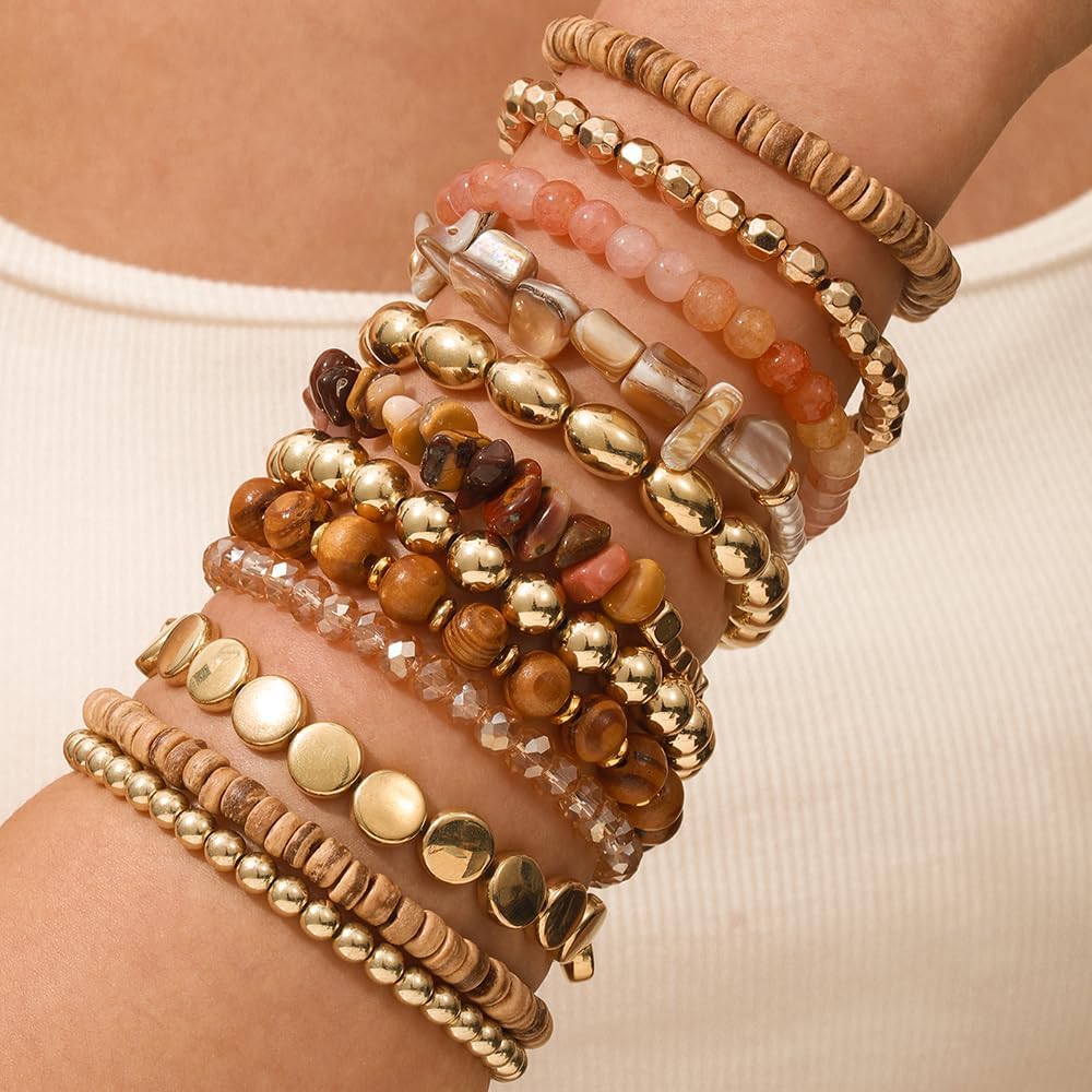 Friendship Bracelets Boho Stackable Bracelets for Women Surfer Heishi Clay Bead Bracelets Stretch Preppy Bracelets Colorful Boho Bracelets for Women