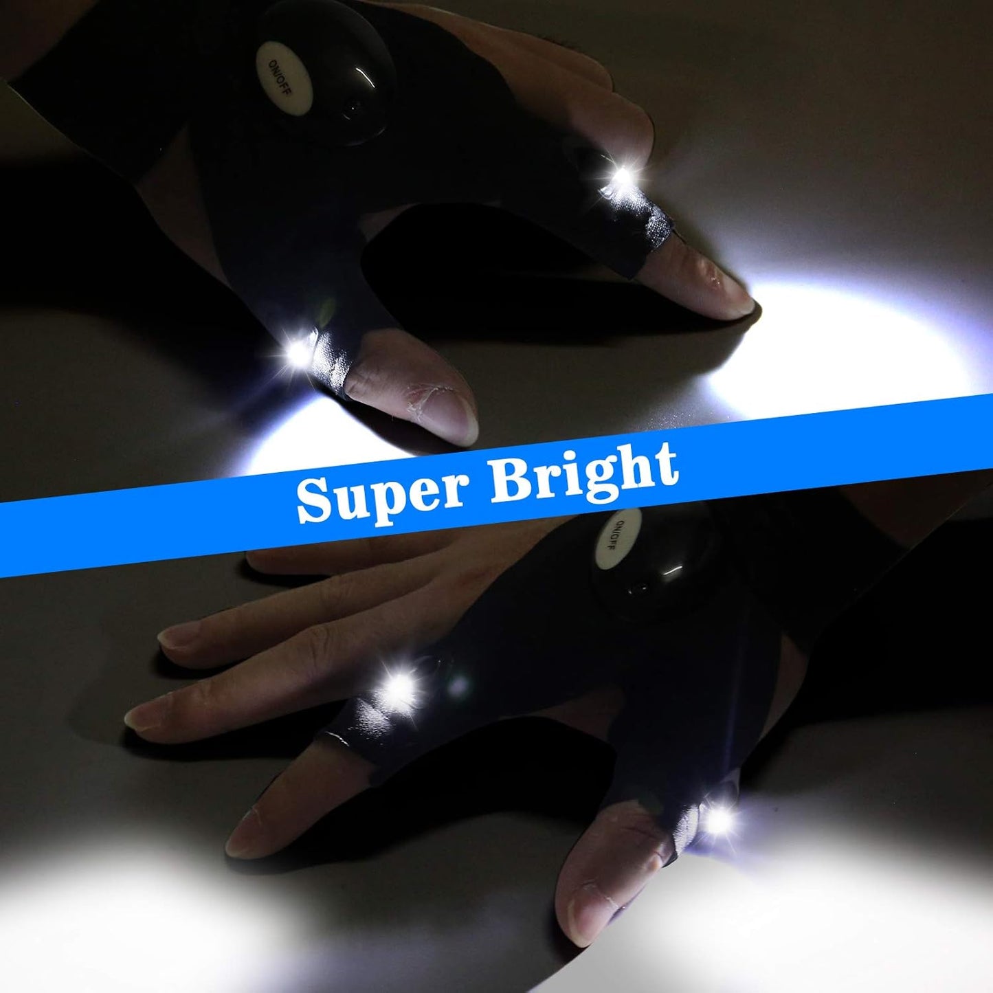 LED Flashlight Gloves, Stocking Stuffers Gifts for Men, Christmas White Elephant Gifts for Adults Dad Him Boyfriend Birthday Father's Day, Cool Gadget Finger Lights for Fishing Camping